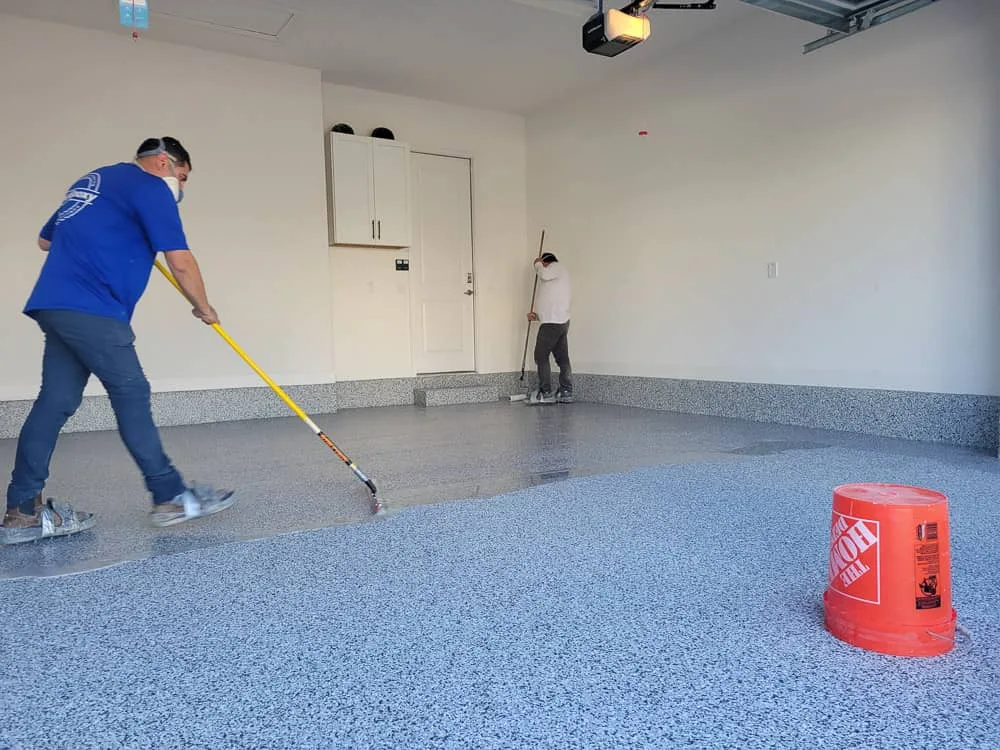 Decorative flake epoxy garage in progress Orlando