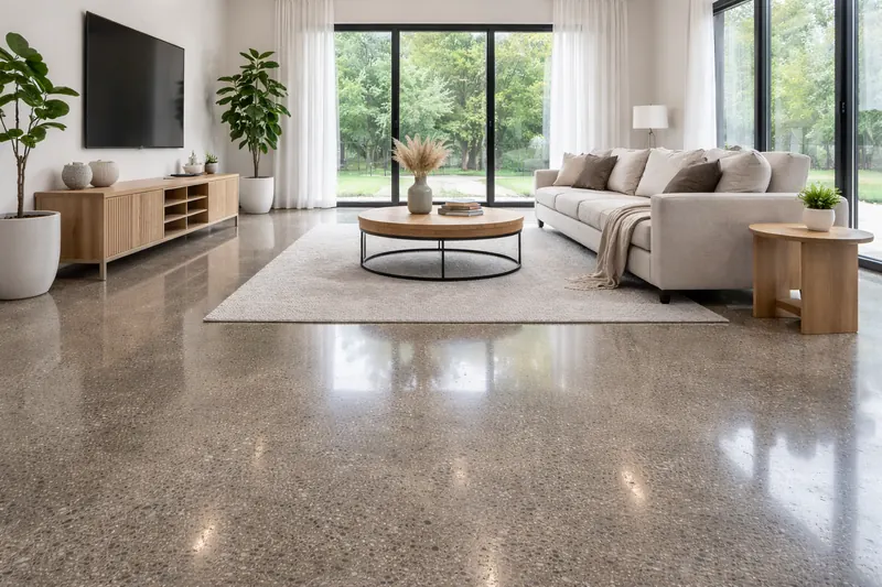 Polished concrete residential living room floor Orlando