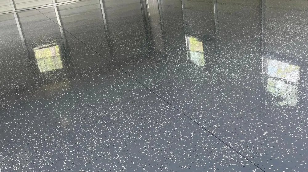 Glossy charcoal flake garage floor coating Orlando