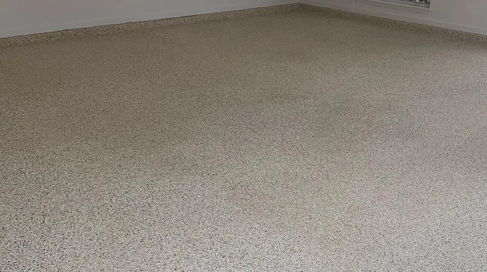 Tan flake epoxy garage floor